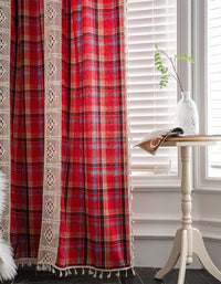 Red Plaid Patchwork Hollow Lace Curtains