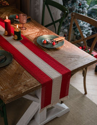 Christmas Atmosphere Striped Splicing Woven Tassel Table Runner