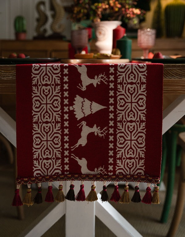 Drapeau de table Jacquard rouge avec élan de Noël