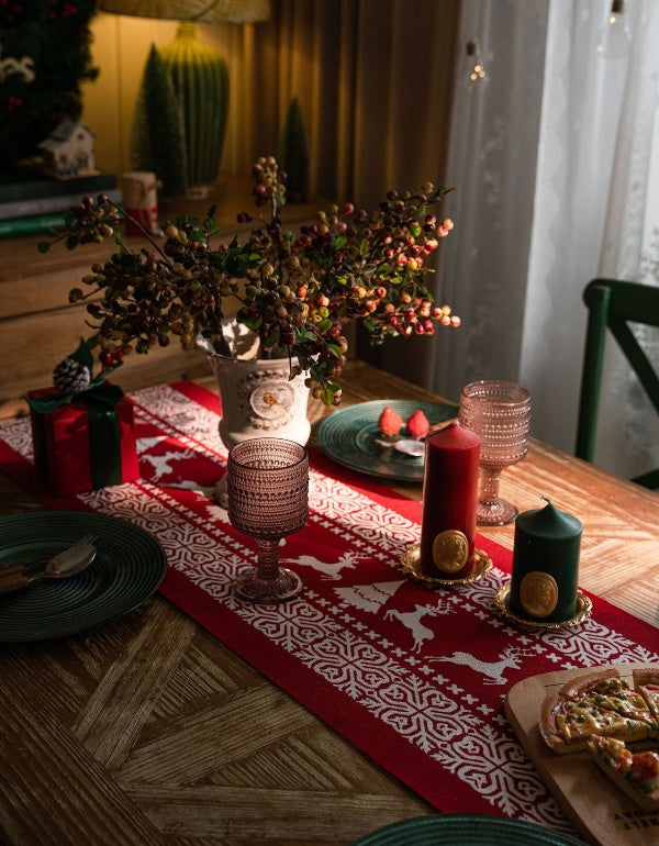 Christmas Elk Red Jacquard Table Flag