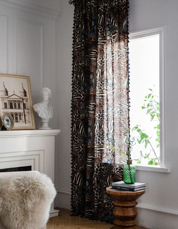 Cortinas con estampado geométrico de leopardo estilo boho