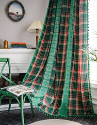 Green Plaid Patchwork Hollow Lace Curtains