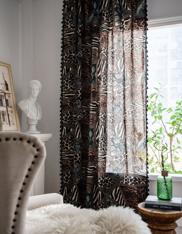 Cortinas con estampado geométrico de leopardo estilo boho