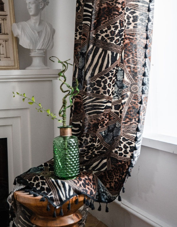 Cortinas con estampado geométrico de leopardo estilo boho