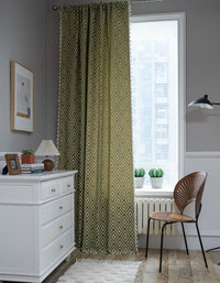 Striped Embroidered Solid Color Tassel Curtains