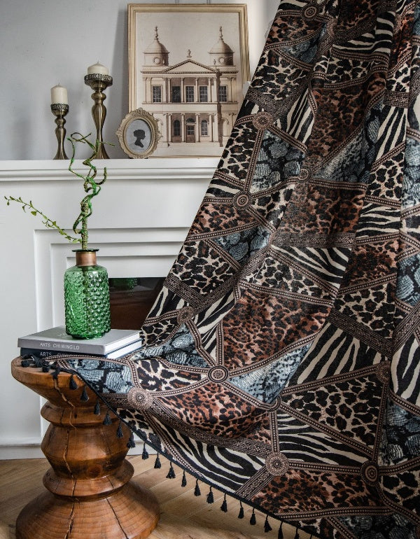 Boho Leopard Geometric Print Curtains