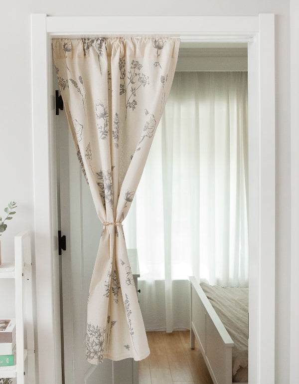 Sketch Flower Print Modern Simple Door Curtain