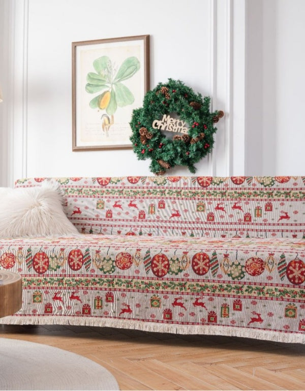 Manta de sofá vintage gruesa con diseño de jacquard navideño