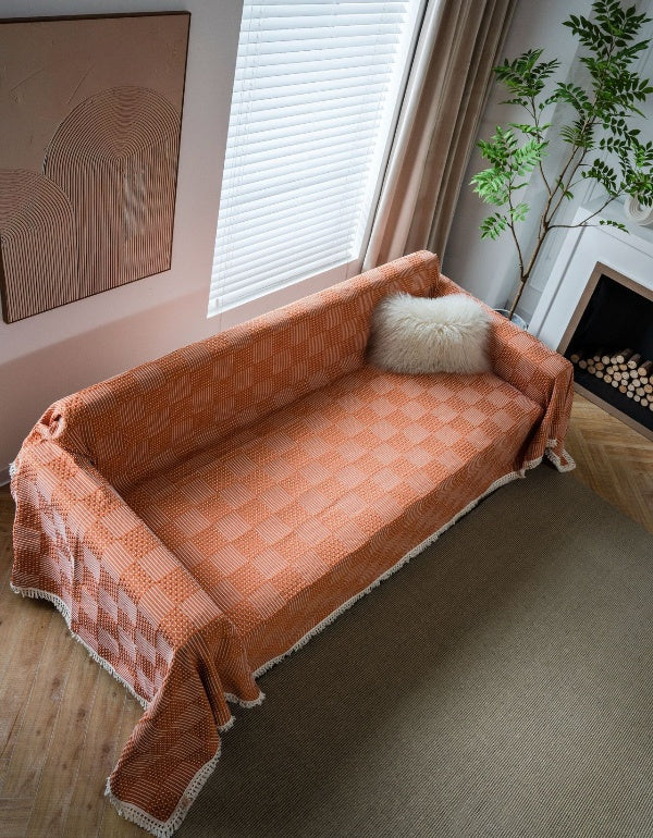 Orange Mesh Thick Retro Multifunctional Tassel Blanket