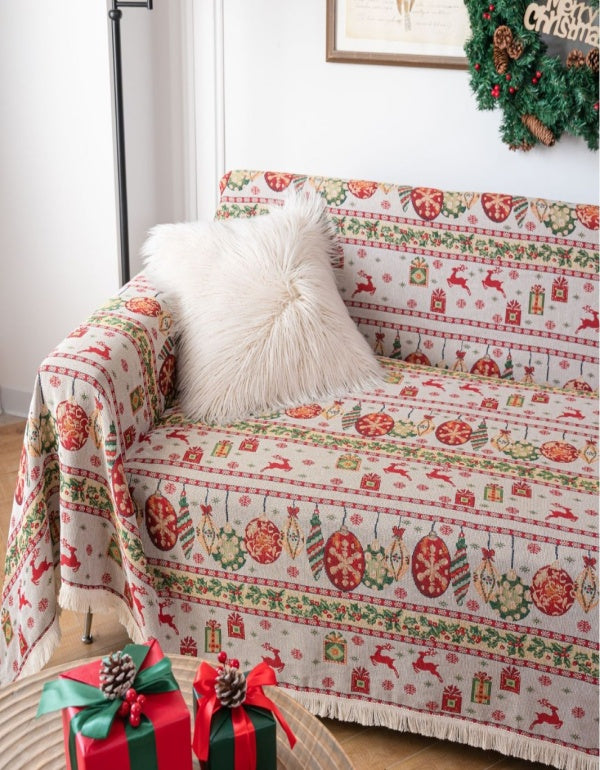 Manta de sofá vintage gruesa con diseño de jacquard navideño