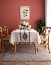 Chinese Knot Embroidery Brown Tassel Table Cloth