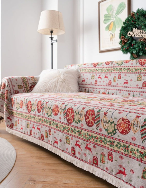 Manta de sofá vintage gruesa con diseño de jacquard navideño