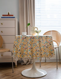 Floral Striped Retro Print Tassel Round Table Cloth