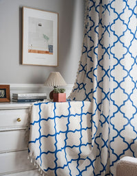 Blue Rhombus Printed Tassel Curtains