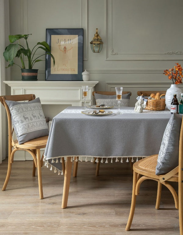 Christmas Deer Gray Jacquard Table Cloth