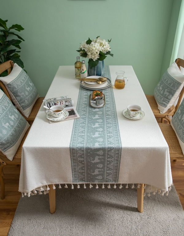 Christmas Deer Green Jacquard Table Cloth