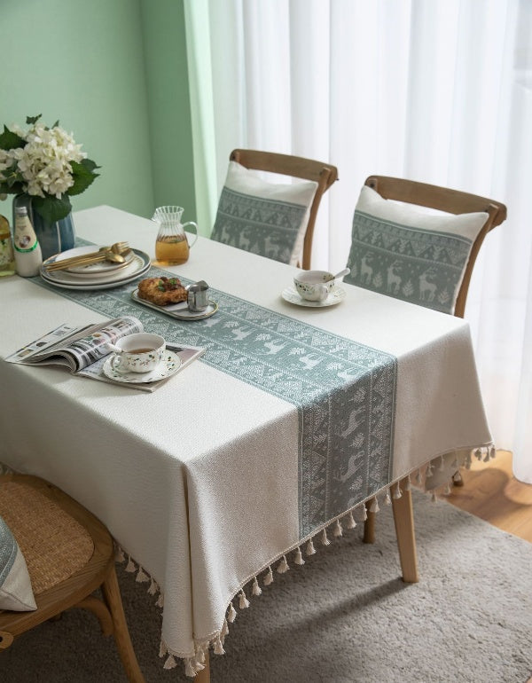 Christmas Deer Green Jacquard Table Cloth