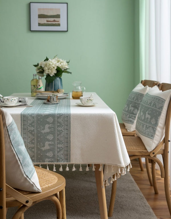 Christmas Deer Green Jacquard Table Cloth