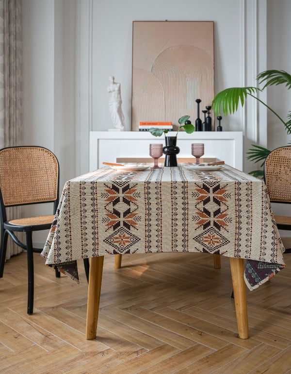 Jacquard Double-Sided Brown Snowflake Thick Tablecloth