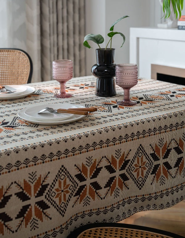 Jacquard Double-Sided Brown Snowflake Thick Tablecloth