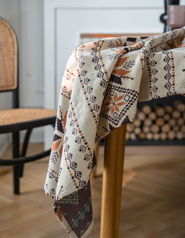 Jacquard Double-Sided Brown Snowflake Thick Tablecloth