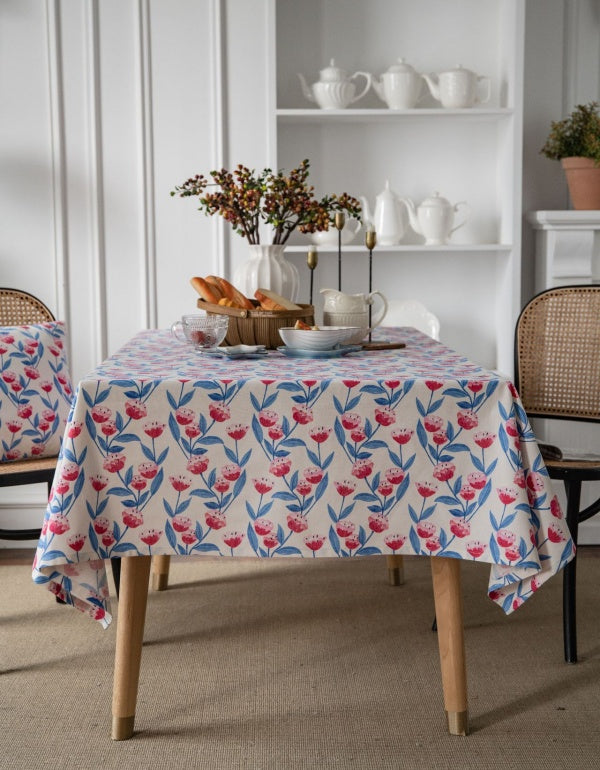 Pastoral Floral Printed Pink Flower Tablecloth