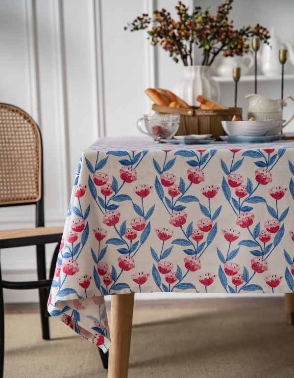 Pastoral Floral Printed Pink Flower Tablecloth