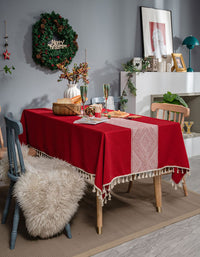 Rhombic Jacquard Bright Red Tablecloth