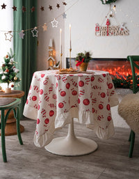 Nappe de Noël imprimée à volants rouge bonbon