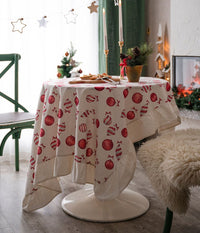 Mantel navideño estampado con volantes en color rojo caramelo