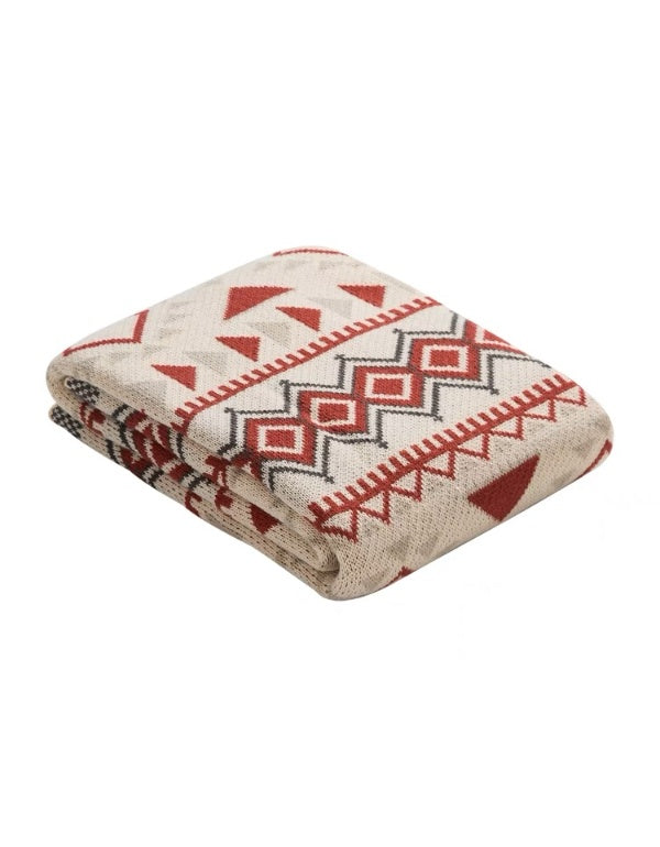 Bohemian Geometric Red Knitted Blanket