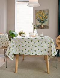 Floral Embroidered Geometric Cotton and Linen Tablecloth