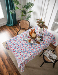 Pastoral Floral Printed Pink Flower Tablecloth