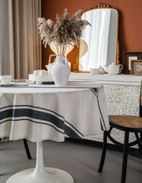 Red/Navy Blue Striped Round Dustproof Table Cloth