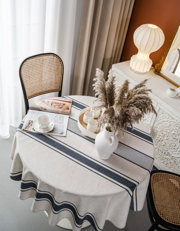 Red/Navy Blue Striped Round Dustproof Table Cloth