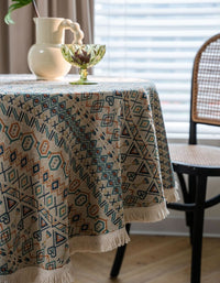 Jacquard Geometric Contrast Color Round Thick Table Cloth