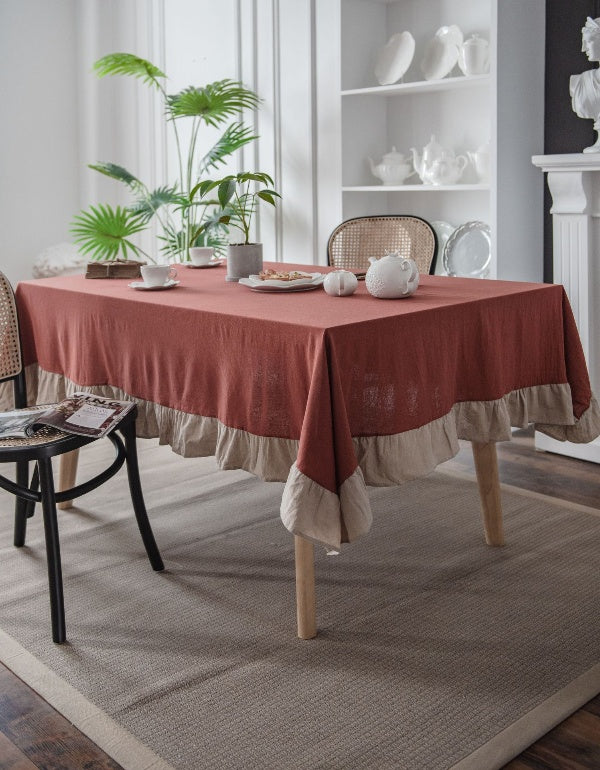 Orange Washed Cotton Ruffled Tablecloth