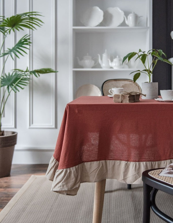 Orange Washed Cotton Ruffled Tablecloth