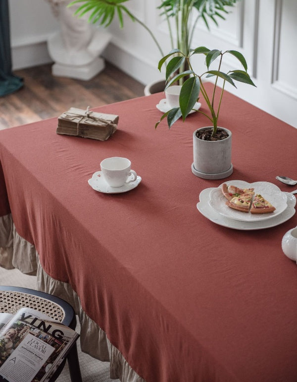 Orange Washed Cotton Ruffled Tablecloth