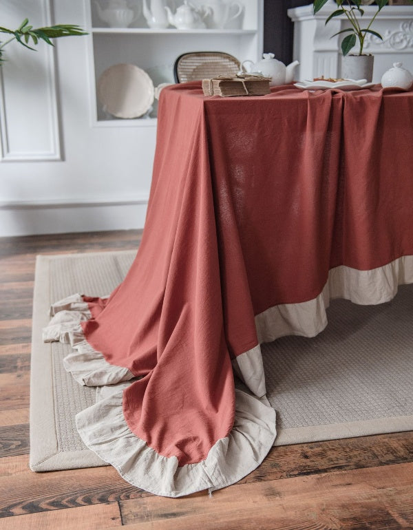 Orange Washed Cotton Ruffled Tablecloth