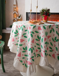 Mantel festivo con estampado de hojas verdes del este en forma de corazón y volantes