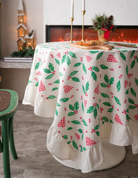 Mantel festivo con estampado de hojas verdes del este en forma de corazón y volantes