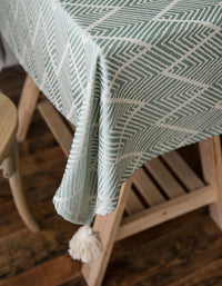 Nappe à pompons en jacquard imperméable vert clair et frais