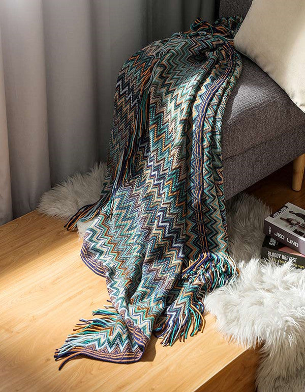 Bohemian Knitted Fringed Blanket