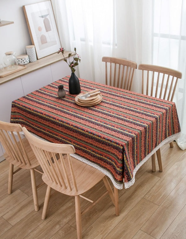 Trendy Bohemian Multicolor Striped Tablecloth