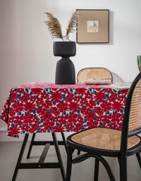 Mantel navideño festivo con estampado floral rojo