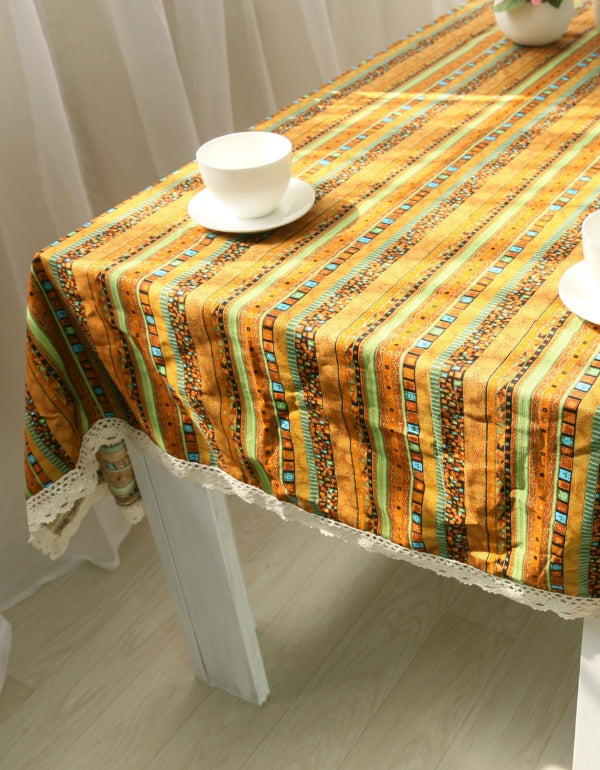 Trendy Bohemian Multicolor Striped Tablecloth