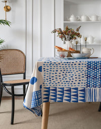 Blue Puzzle Geometric Print Simple Cotton  Linen Tablecloth