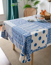 Nappe en coton et lin simple à imprimé géométrique bleu puzzle