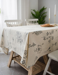 Little Bee Gray Flower Print Sketch Fresh Table Cloth